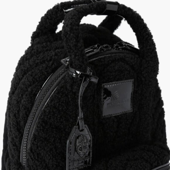 Kurt Geiger Black Faux Shearling Fizzy Backpack Rainbow Stitching - Picture 4 of 4
